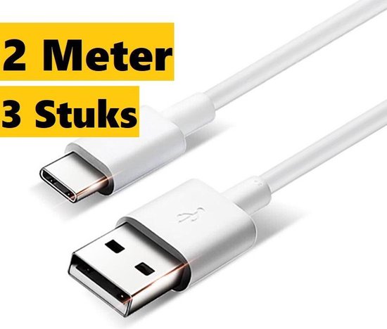 3x USB-C Naar USB-A data en Laadkabel 2 Meter|2.4A Snellader|Fast Charge|Oplaadsnoer Geschikt Voor Smartphone en Tablet