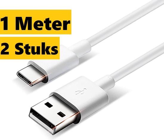 2x USB-C Naar USB-A data en Laadkabel 1 Meter|2.4A Snellader|Fast Charge|Oplaadsnoer Geschikt Voor Smartphone en Tablet
