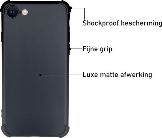 Zwarte Anti Shock Hoesje Geschikt Voor iPhone SE 2022 / 2020 / 8 / 7 - ShockProof Siliconen Hoesje