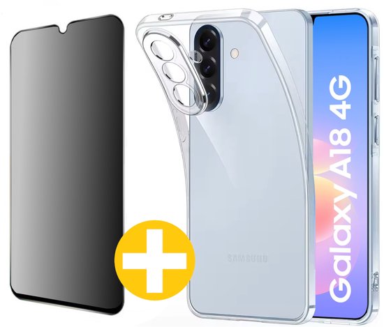 Hoesje en Privacy Screenprotector Combi Geschikt Voor Samsung A18 - Transparant Hoesje + Privacy Glas
