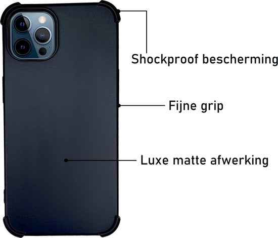 Zwarte Anti Shock Hoesje Geschikt Voor iPhone 12 / 12 Pro - ShockProof Siliconen Hoesje