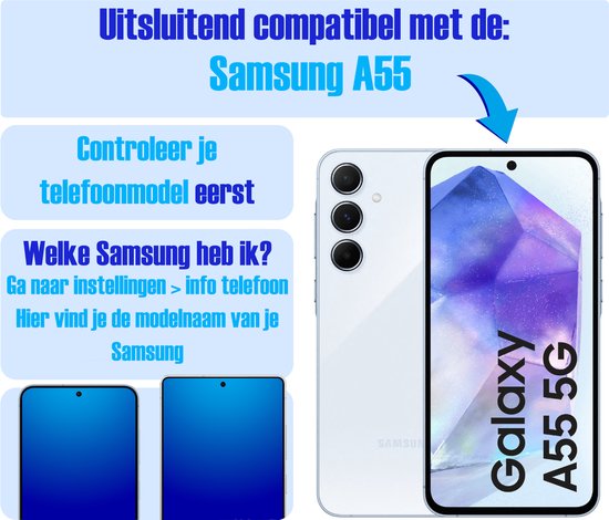 Screenprotector geschikt voor Samsung A55 - Gehard Glas - Tempered Glass Armor Screen Cover - 2 Stuks