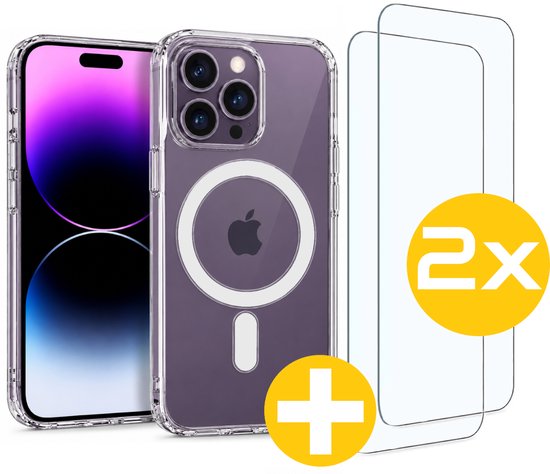Magnetisch Hoesje en Screenprotector Combi Geschikt Voor iPhone 14 Pro - Hoesje Geschikt voor Magsafe + 2x Screenprotector