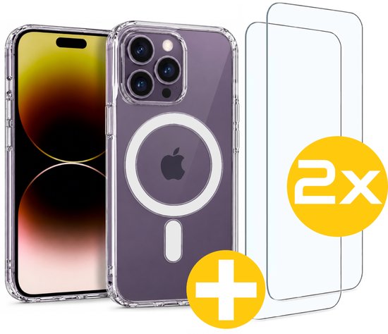 Magnetisch Hoesje en Screenprotector Combi Geschikt Voor iPhone 14 Pro Max - Hoesje Geschikt voor Magsafe + 2x Screenprotector