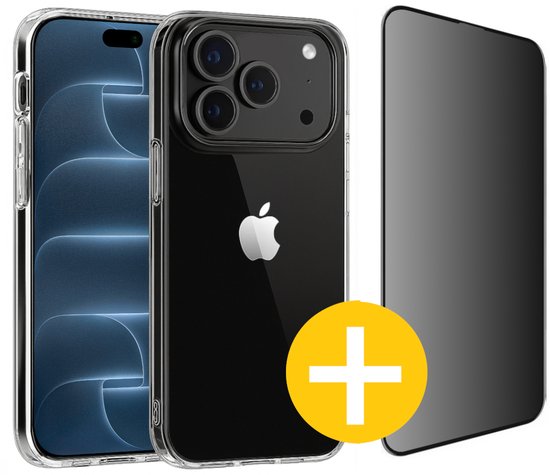 Hoesje en Privacy Screenprotector Combi Geschikt Voor iPhone 18 Pro Max - Transparant Hoesje + Privacy Glas
