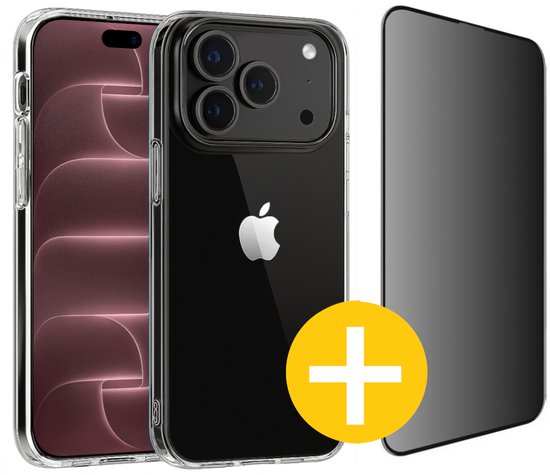 Hoesje en Privacy Screenprotector Combi Geschikt Voor iPhone 18 Pro - Transparant Hoesje + Privacy Glas