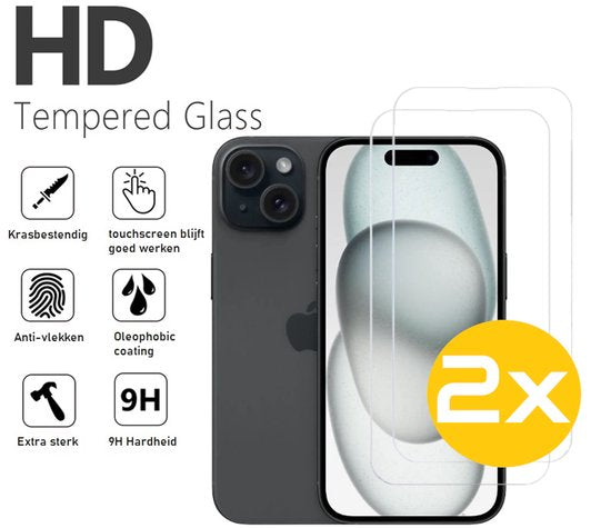 Hoesje en Screenprotector Combi Geschikt Voor iPhone 15 - Zwarte Siliconen Hoesje + 2x Screenprotector