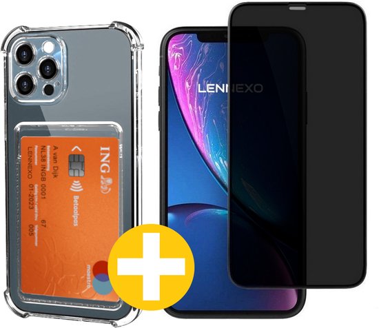Pashouder Hoesje en Privacy Screenprotector Combi Geschikt Voor iPhone 11 Pro - Pasjeshouder + Privacy Screenprotector