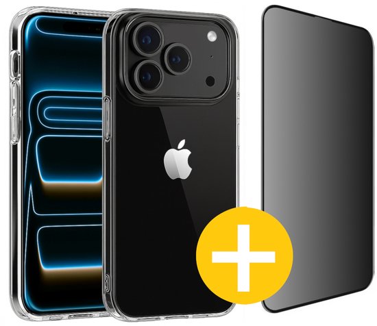 Hoesje en Privacy Screenprotector Combi Geschikt Voor iPhone 17 Pro - Transparant Hoesje + Privacy Glas