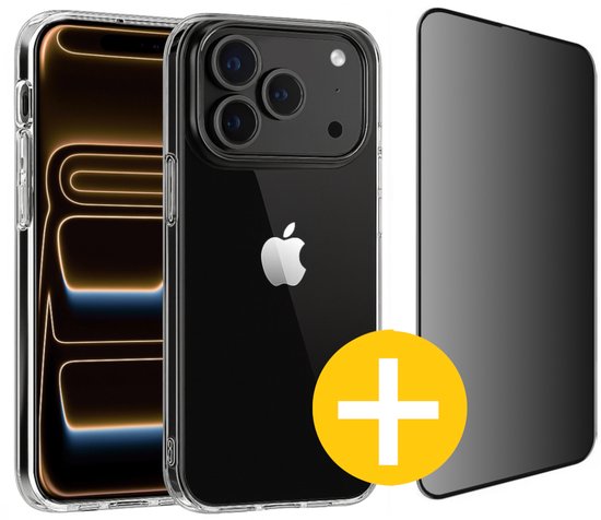 Hoesje en Privacy Screenprotector Combi Geschikt Voor iPhone 17 Pro Max - Transparant Hoesje + Privacy Glas