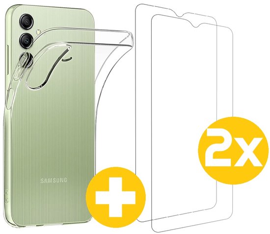 Hoesje en Screenprotector Combi Geschikt Voor Samsung Galaxy A14 - Transparant Hoesje + 2x Screenprotector