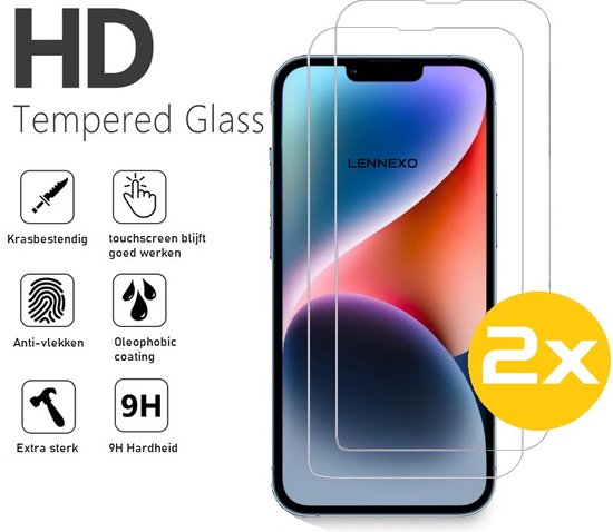 Screenprotector Geschikt Voor iPhone 14 - Glasplaat - Tempered Glass - 2 Stuks