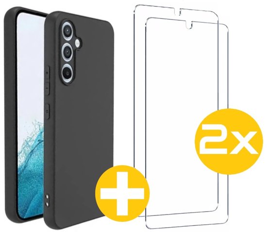 Hoesje en Screenprotector Combi Geschikt Voor Samsung Galaxy S23 - Zwarte Siliconen Hoesje + 2x Screenprotector