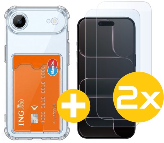Pashouder Hoesje en Screenprotector Combi Geschikt Voor iPhone AIR - Pasjeshouder + 2x Screenprotector