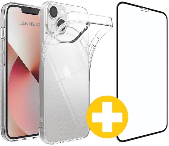 Hoesje en Screenprotector Combi Geschikt Voor iPhone 14 plus - Transparant Hoesje + Premium Screenprotector
