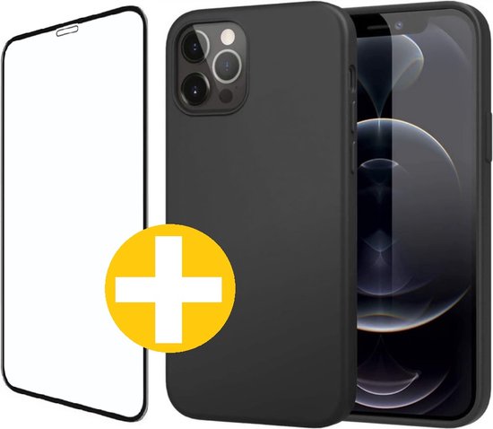 Hoesje en Screenprotector Combi Geschikt Voor iPhone 12 Pro Max - Zwart Hoesje + Premium Screenprotector