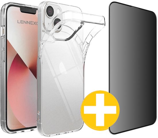 Hoesje en Privacy Screenprotector Combi Geschikt Voor iPhone 14 Plus - Transparant Hoesje + Privacy Glas