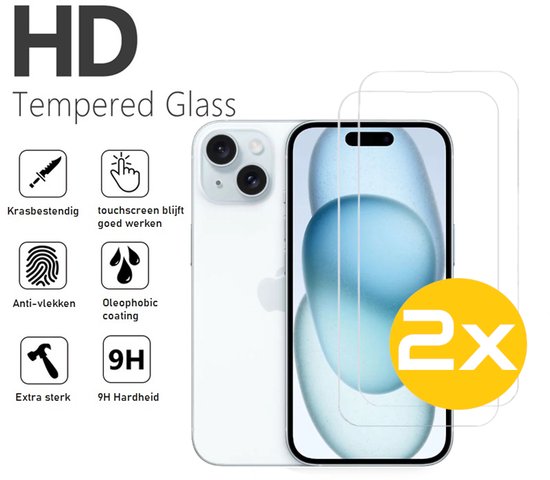 Hoesje en Screenprotector Combi Geschikt Voor iPhone 15 Plus - Zwarte Siliconen Hoesje + 2x Screenprotector