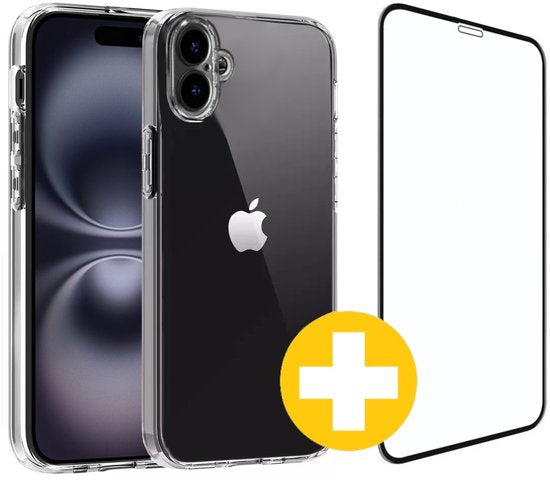 Hoesje en Screenprotector Combi Geschikt Voor iPhone 16 - Transparant Hoesje + Premium Screenprotector