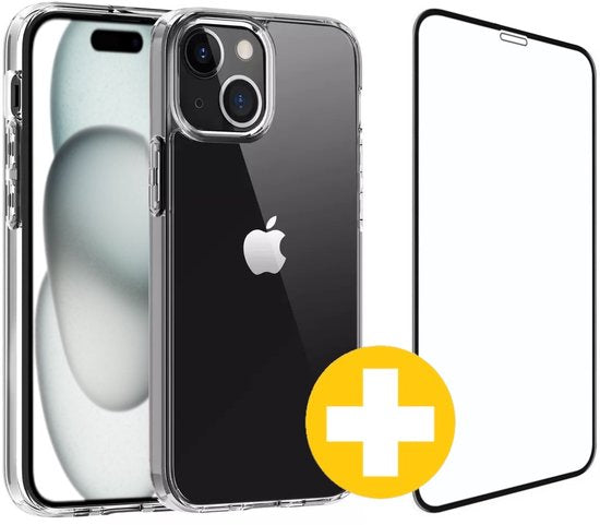 Hoesje en Screenprotector Combi Geschikt Voor iPhone 15 - Transparant Hoesje + Premium Screenprotector