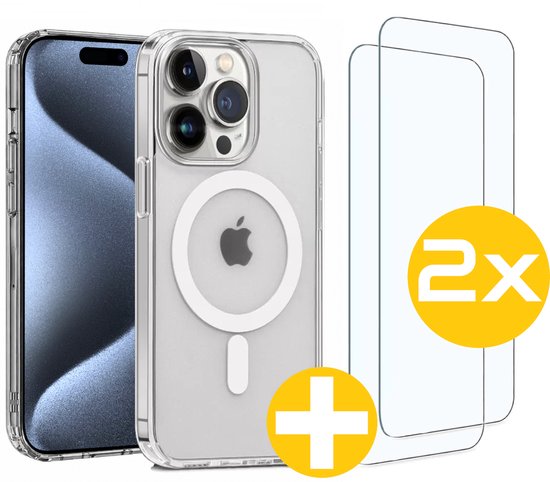 Magnetisch Hoesje en Screenprotector Combi Geschikt Voor iPhone 15 Pro Max - Hoesje Geschikt voor Magsafe + 2x Screenprotector