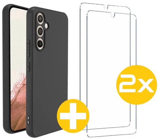 Hoesje en Screenprotector Combi Geschikt Voor Samsung Galaxy S23+ (S23 PLUS) - Zwarte Siliconen Hoesje + 2x Screenprotector