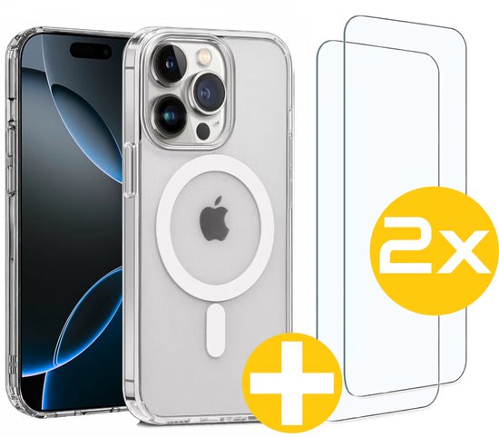 Magnetisch Hoesje en Screenprotector Combi Geschikt Voor iPhone 16 Pro Max - Hoesje Geschikt voor Magsafe + 2x Screenprotector