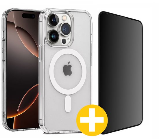 Magnetisch Hoesje en Privacy Screenprotector Combi Geschikt Voor iPhone 16 Pro - Hoesje Geschikt voor Magsafe + Privacy Screenprotector