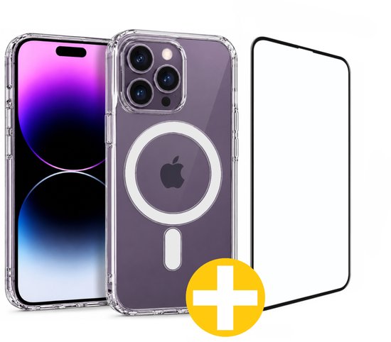 Magnetisch Hoesje en Screenprotector Combi Geschikt Voor iPhone 14 Pro - Hoesje Geschikt voor Magsafe + Premium Screenprotector