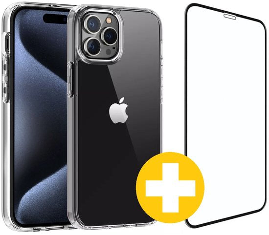 Hoesje en Screenprotector Combi Geschikt Voor iPhone 15 Pro Max - Transparant Hoesje + Premium Screenprotector