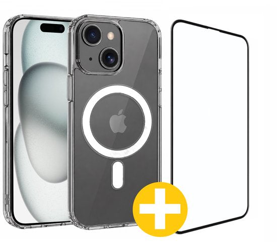 Magnetisch Hoesje en Screenprotector Combi Geschikt Voor iPhone 15 - Hoesje Geschikt voor Magsafe + Premium Screenprotector