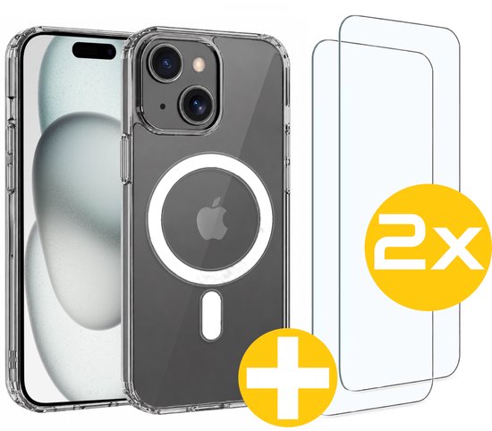 Magnetisch Hoesje en Screenprotector Combi Geschikt Voor iPhone 15 - Hoesje Geschikt voor Magsafe + 2x Screenprotector