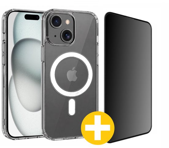 Magnetisch Hoesje en Privacy Screenprotector Combi Geschikt Voor iPhone 15 - Hoesje Geschikt voor Magsafe + Privacy Screenprotector