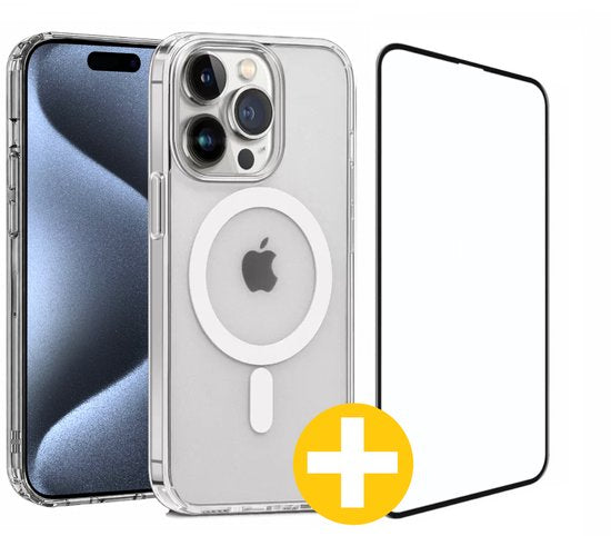 Magnetisch Hoesje en Screenprotector Combi Geschikt Voor iPhone 15 Pro Max - Hoesje Geschikt voor Magsafe + Premium Screenprotector
