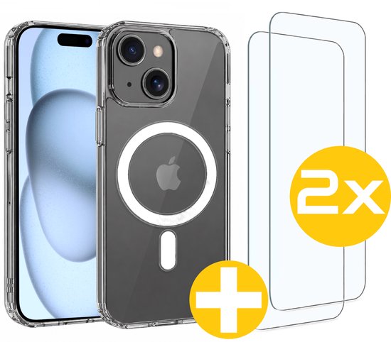 Magnetisch Hoesje en Screenprotector Combi Geschikt Voor iPhone 15 Plus - Hoesje Geschikt voor Magsafe + 2x Screenprotector