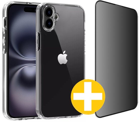 Hoesje en Privacy Screenprotector Combi Geschikt Voor iPhone 16 - Transparant Hoesje + Privacy Glas