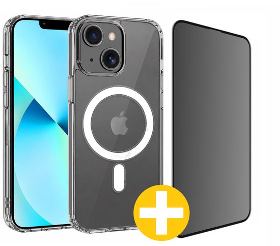 Magnetisch Hoesje en Privacy Screenprotector Combi Geschikt Voor iPhone 13 - Hoesje Geschikt voor Magsafe + Privacy Screenprotector