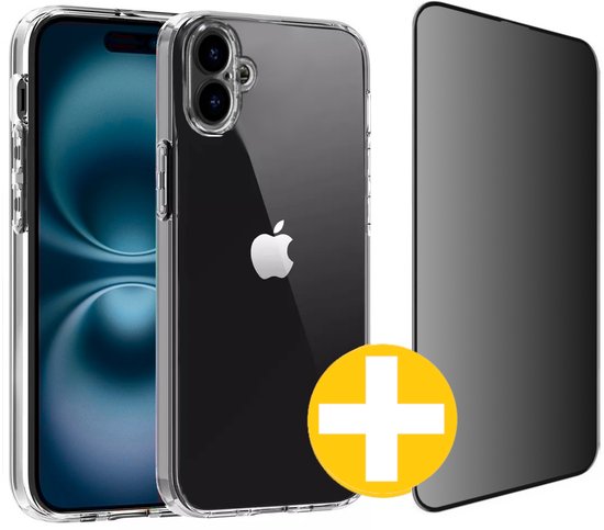 Hoesje en Privacy Screenprotector Combi Geschikt Voor iPhone 16 Plus - Transparant Hoesje + Privacy Glas