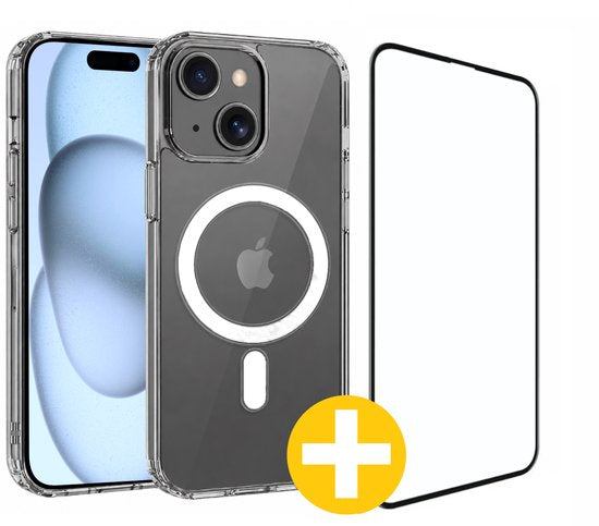 Magnetisch Hoesje en Screenprotector Combi Geschikt Voor iPhone 15 Plus - Hoesje Geschikt voor Magsafe + Premium Screenprotector
