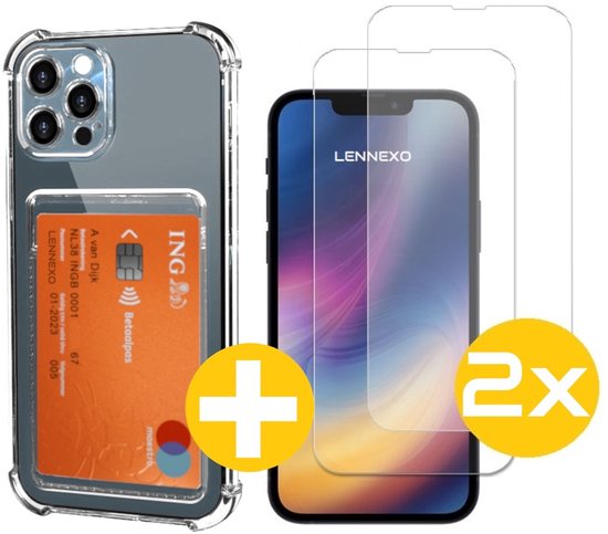 Pashouder Hoesje en Screenprotector Combi Geschikt Voor iPhone 12 Pro Max - Pasjeshouder + 2x Screenprotector