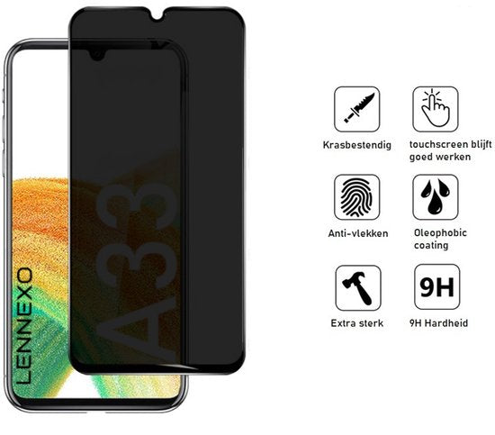Hoesje en Privacy Screenprotector Combi Geschikt Voor Samsung A33 - Transparant Hoesje + Privacy Glas