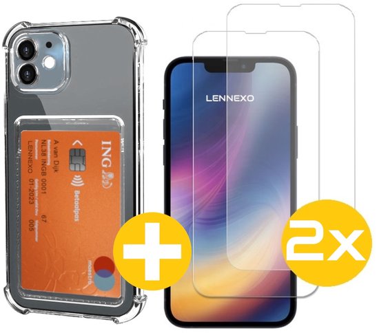 Pashouder Hoesje en Screenprotector Combi Geschikt Voor iPhone 12 Mini - Pasjeshouder + 2x Screenprotector
