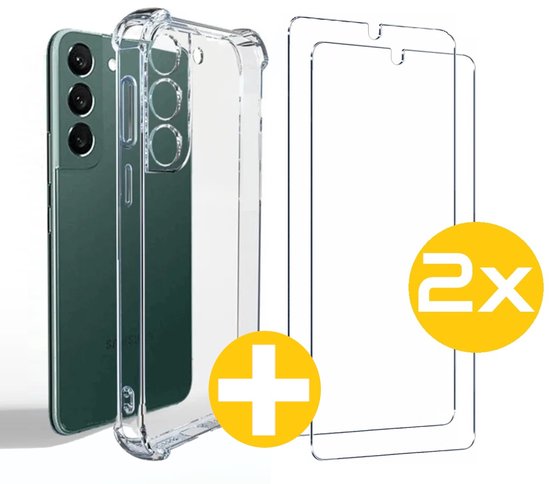Hoesje en Screenprotector Combi Geschikt Voor Samsung S23 - Anti Shock Hoesje + 2x Screenprotector