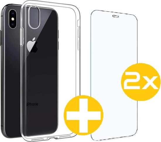 Hoesje en Screenprotector Combi Geschikt Voor iPhone X / XS - Transparant Hoesje + 2x Screenprotector