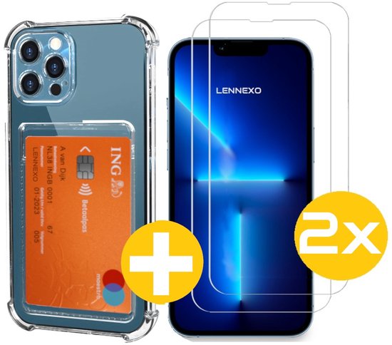 Pashouder Hoesje en Screenprotector Combi Geschikt Voor iPhone 13 Pro Max - Pasjeshouder + 2x Screenprotector