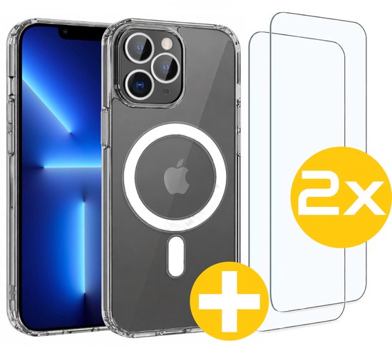 Magnetisch Hoesje en Screenprotector Combi Geschikt Voor iPhone 13 Pro - Hoesje Geschikt voor Magsafe + 2x Screenprotector