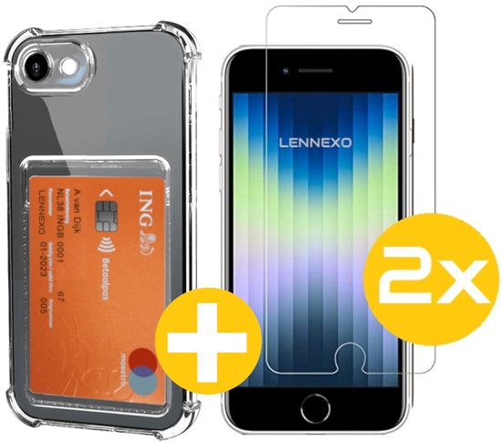 Pashouder Hoesje en Screenprotector Combi Geschikt Voor iPhone SE /8/7 - Pasjeshouder + 2x Screenprotector