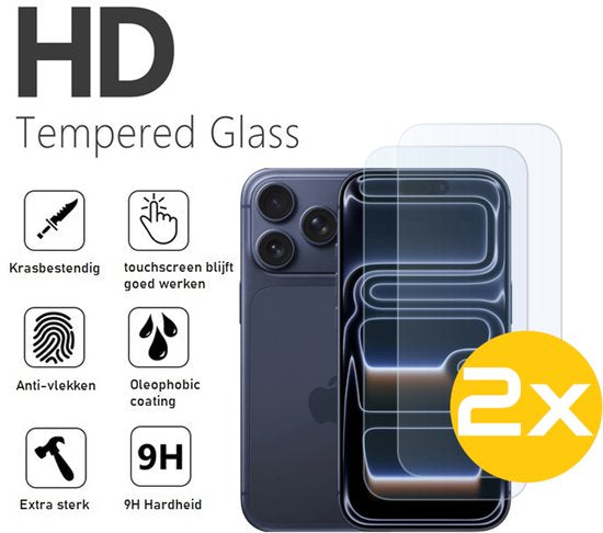 Hoesje en Screenprotector Combi Geschikt Voor iPhone 17 Pro - Anti Shock Hoesje + 2x Screenprotector