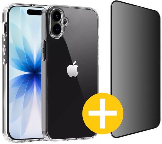 Hoesje en Privacy Screenprotector Combi Geschikt Voor iPhone 17 - Transparant Hoesje + Privacy Glas
