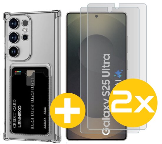 Pashouder Hoesje en Screenprotector Combi Geschikt Voor Samsung S25 Ultra - Pasjeshouder + 2x Screenprotector